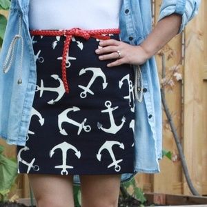 j. crew // dizzy anchor postage stamp mini skirt